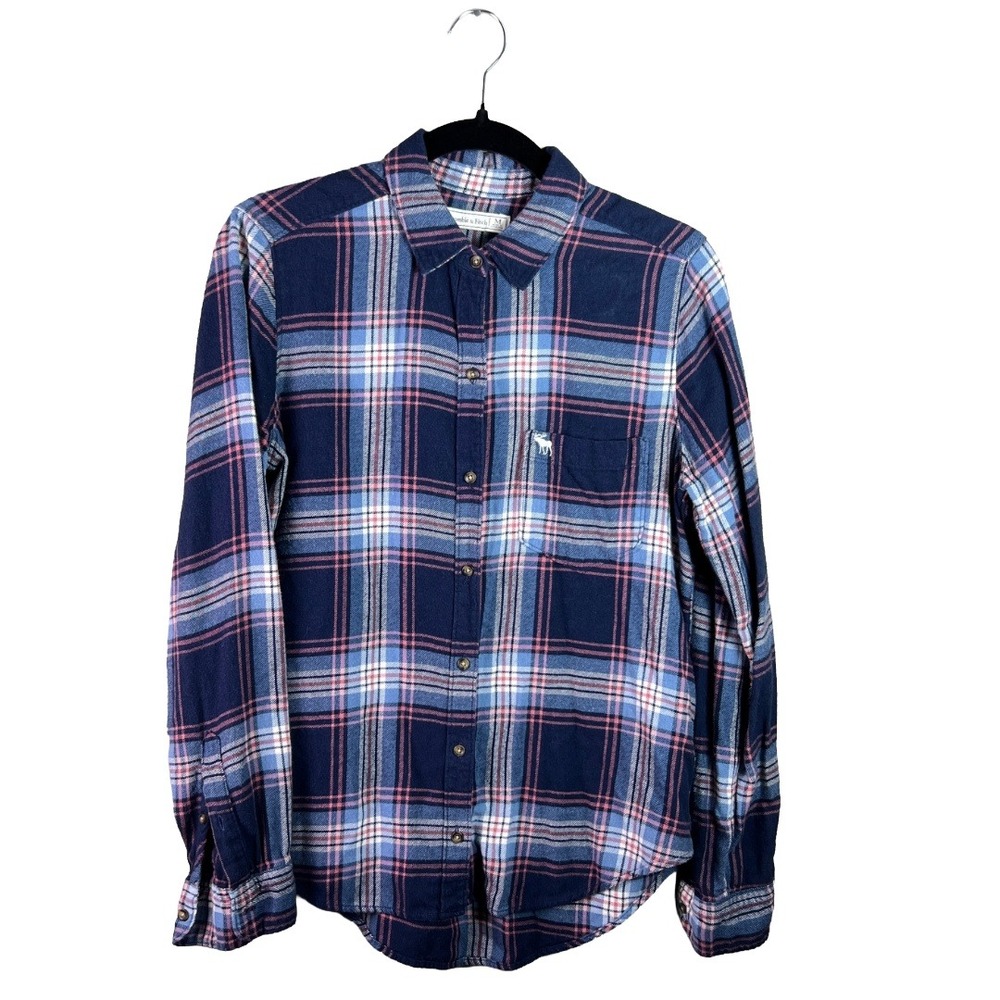 Abercrombie & Fitch Flannel Shirt Women's M Blue Pink Plaid Preppy